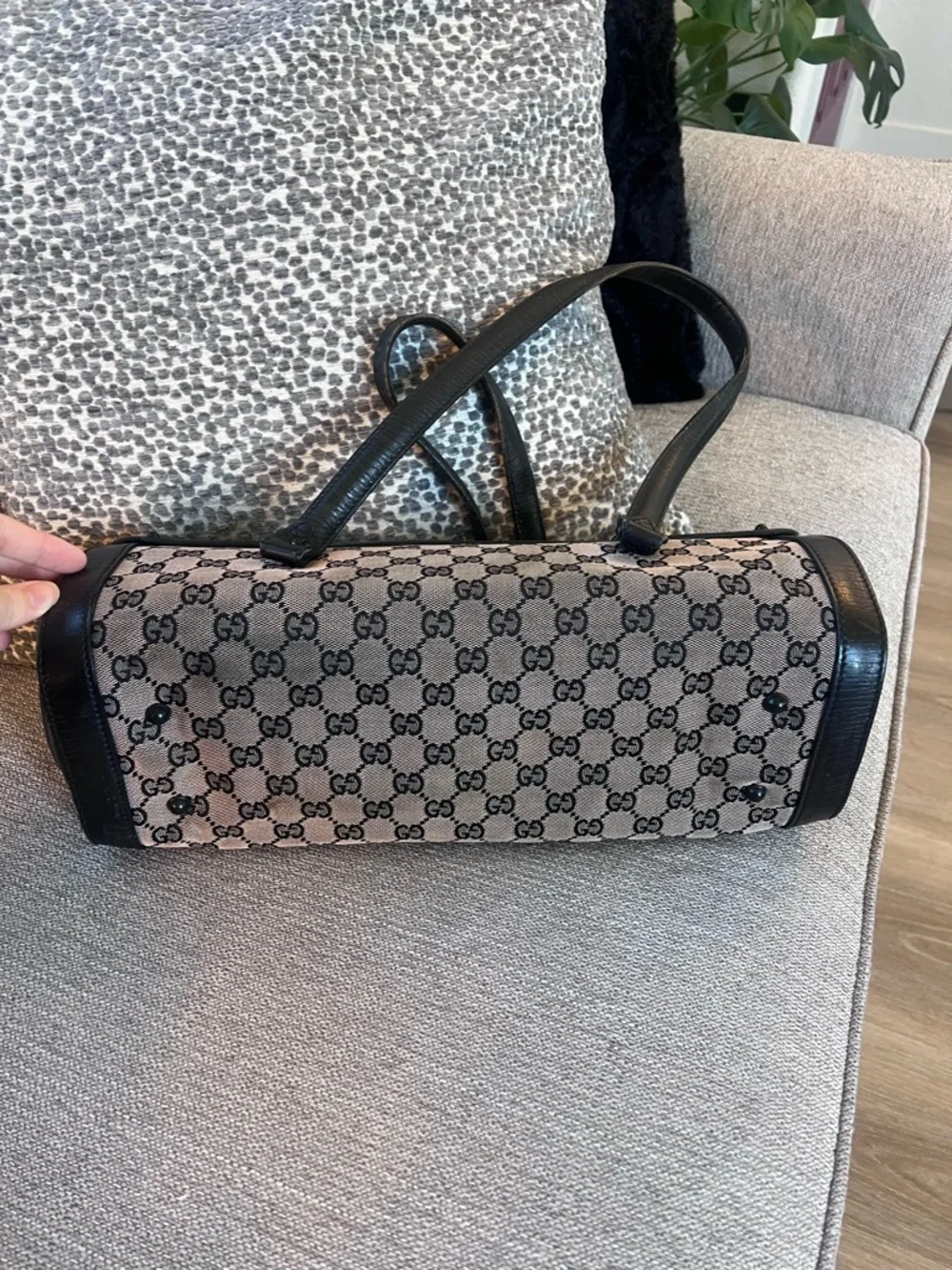 Gucci Vintage Bamboo Bullet Black GG Leather Canvas Bag - Picture 5 of 8